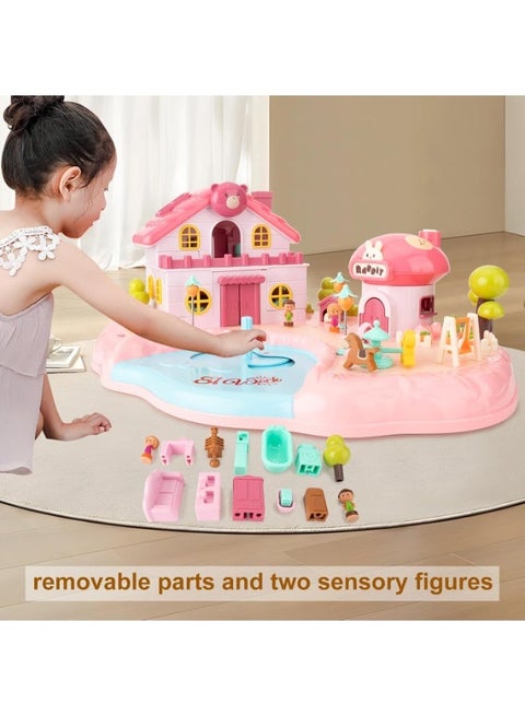 مجموعة مكعبات مغناطيسية لتجميع بيت لعب مع شخصيتين للأطفال الصغار ومؤثرات صوت وضوء واكسسوارات وأثاث مثالية كهدية عيد ميلاد للأطفال